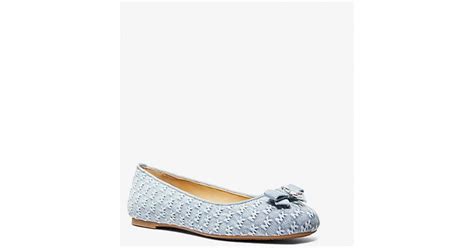 Honey Logo Embossed Washed Denim Ballet Flat 